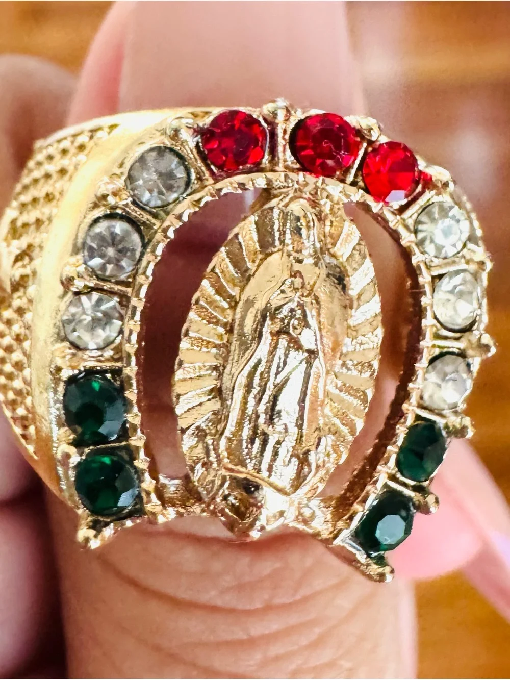 14K Gold Plated Horseshoe Virgin Mary Ring. Size 10